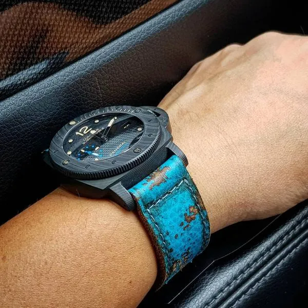 27mm Gunny X MT Coral Blue Handmade Leather Watch Band