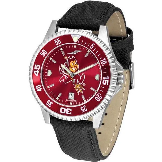 Arizona State Sun Devils Mens Competitor Ano Poly/Leather Band Watch w/ Colored Bezel