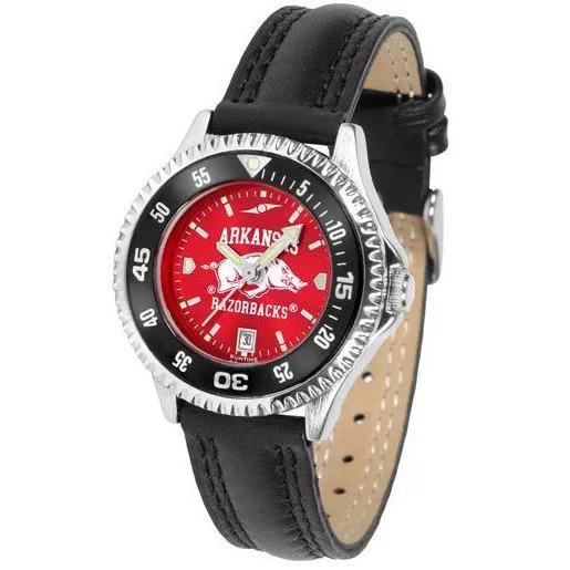 Arkansas Razorbacks Ladies Competitor Ano Poly/Leather Band Watch w/ Colored Bezel