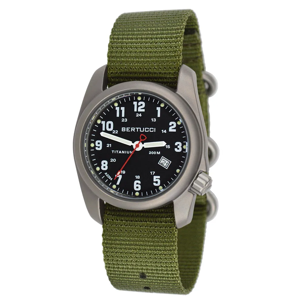 Bertucci A-2T Mens Watch - Titanium - Olive Nylon Strap - Black Dial - 12122