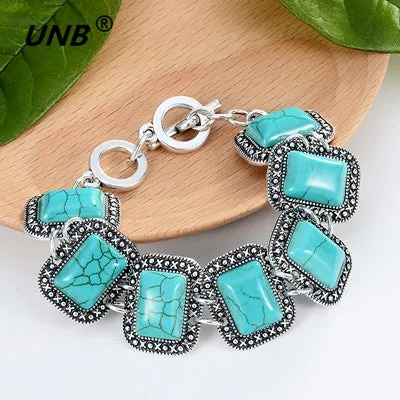 Bohemian Green Stone Charm Bracelets & Bangles for Women Men Jewelry Lovely Vintage Silver Pendant friendship pulseras bracelet