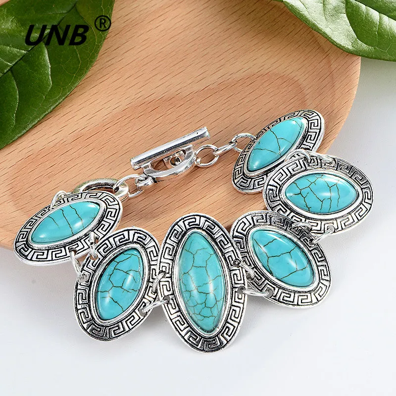 Bohemian Green Stone Charm Bracelets & Bangles for Women Men Jewelry Lovely Vintage Silver Pendant friendship pulseras bracelet