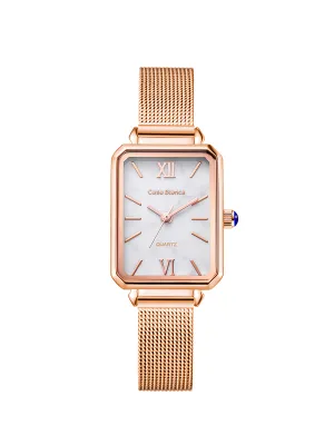 Classic White Watch | Rose Gold Mesh Strap