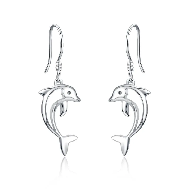 Dolphin Sterling Silver Earrings Hypoallergenic Jewellery for Her Drop Ear Pendent for Women