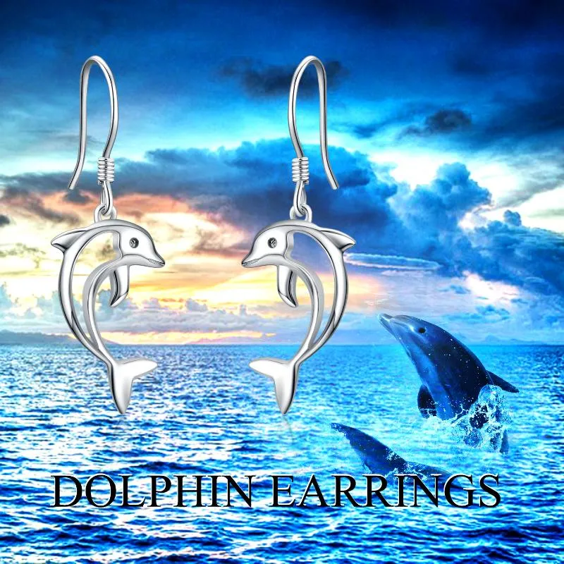 Dolphin Sterling Silver Earrings Hypoallergenic Jewellery for Her Drop Ear Pendent for Women