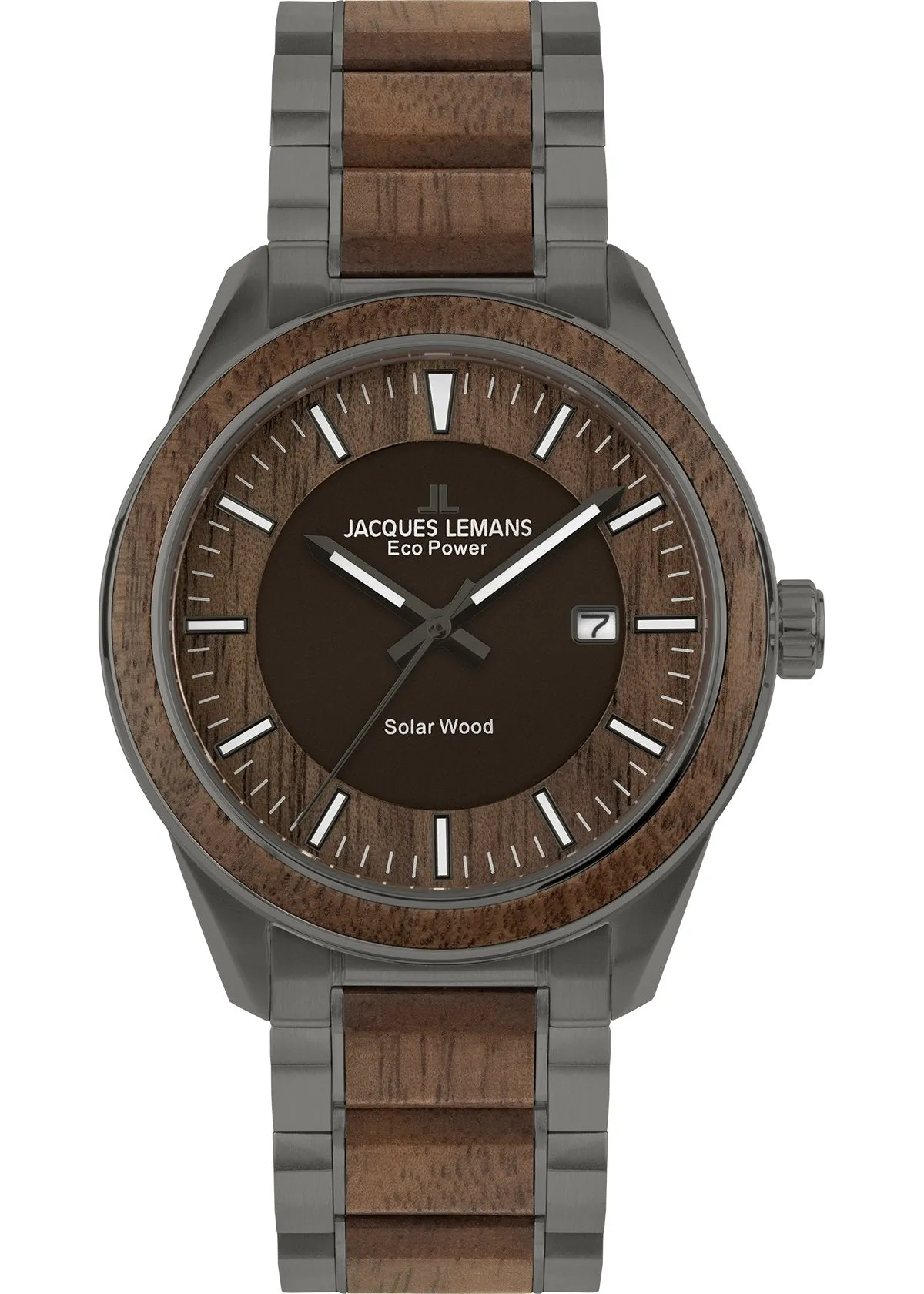 Eco Power Solar Wood Stainless Steel Grey Men's Bracelet Watch