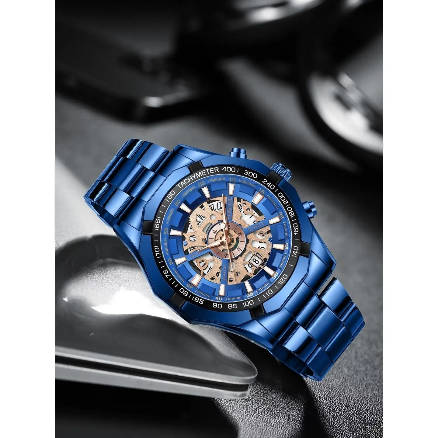 Elegant Gold Quartz Crystal Waterproof Wristwatch