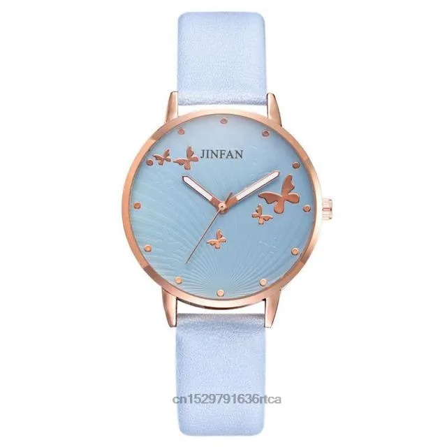 Elegant Simple Butterfly Design Dial Design Ladies Watches Women Fashion Luxury Dress Watch Casual Woman Quartz Leather Clock