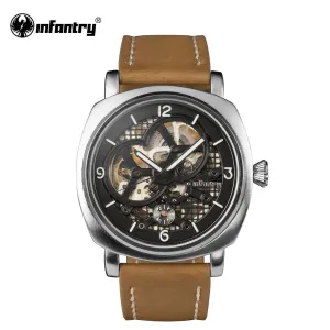 Famous INFANTRY Watch Skeleton Automatic Mechanical Military Mens Watches Leather Strap Fashion Casual Brand Watches Relojes Clock