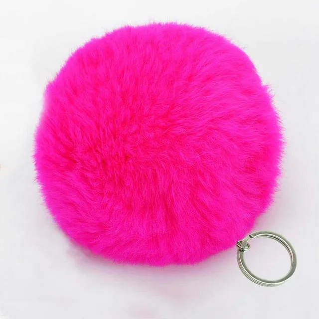 Fashion Artificial faux BIG Fur PomPom keychain leather Bag Ball natural rabbit fur keychain pom pom Lovely Fluffy Key Chain