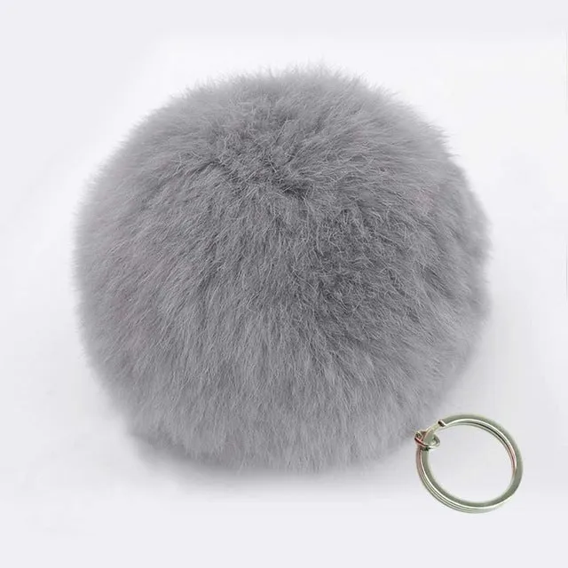 Fashion Artificial faux BIG Fur PomPom keychain leather Bag Ball natural rabbit fur keychain pom pom Lovely Fluffy Key Chain