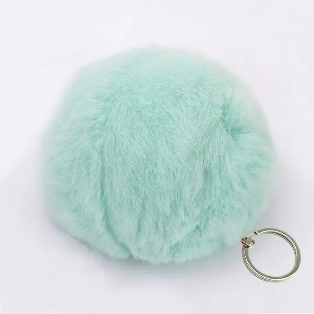 Fashion Artificial faux BIG Fur PomPom keychain leather Bag Ball natural rabbit fur keychain pom pom Lovely Fluffy Key Chain