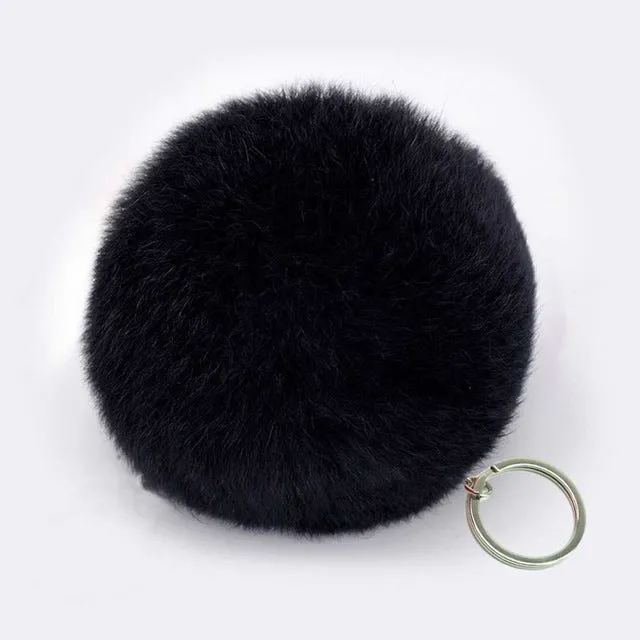 Fashion Artificial faux BIG Fur PomPom keychain leather Bag Ball natural rabbit fur keychain pom pom Lovely Fluffy Key Chain