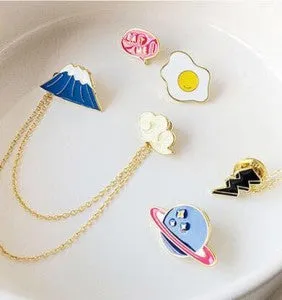 Fashion Little White Rabbit Lucky Cat Omelette Mount Fuji Planet Cloud Lightning Pin Collar Pin Jewelry For Men And Women Brooch