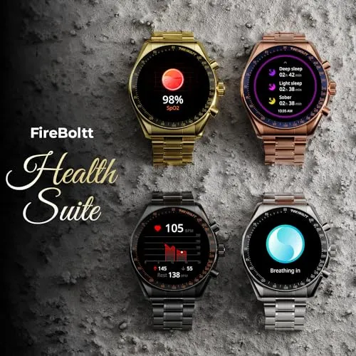 Fire-Boltt Moonwatch 36.3mm (1.43 inch) AMOLED Display, Wireless Charging, Metallic Frame, Stainless Steel Luxury Straps, Complete Health Suite, Bluetooth Calling, Sports Modes (Rose Gold)