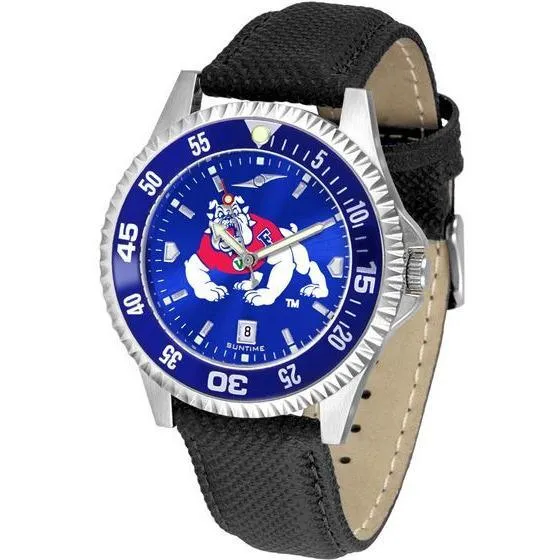 Fresno State Bulldogs Mens Competitor Ano Poly/Leather Band Watch w/ Colored Bezel