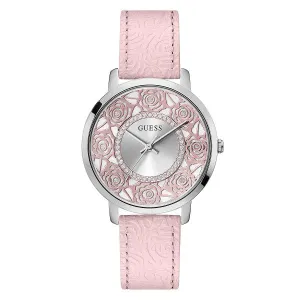 Guess Dahlia Pink Leather Strap Silver Dial Quartz Watch for Ladies - GW0529L1