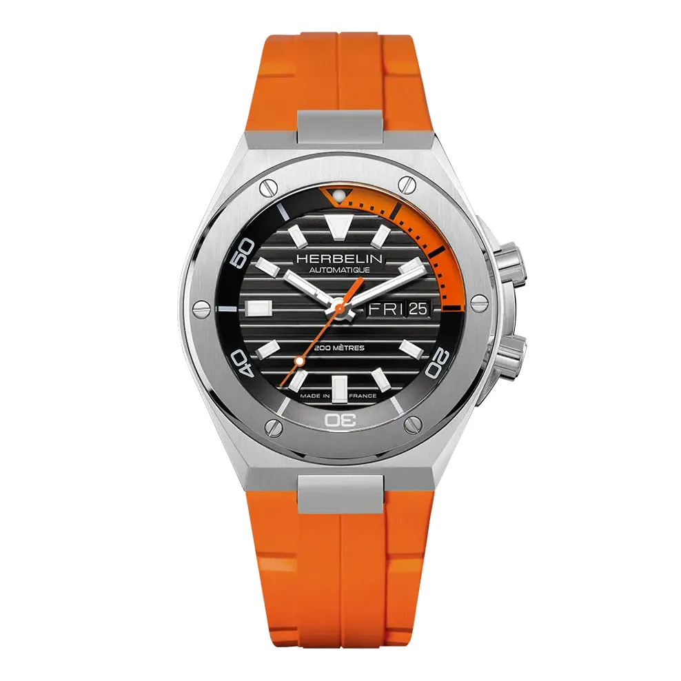 Herbelin Cap Camarat Diver Automatic Men's Orange Silver Watch 1745A14CMD