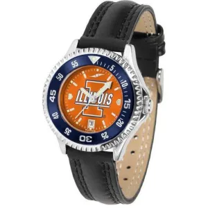 Illinois Fighting Illini Ladies Competitor Ano Poly/Leather Band Watch w/ Colored Bezel