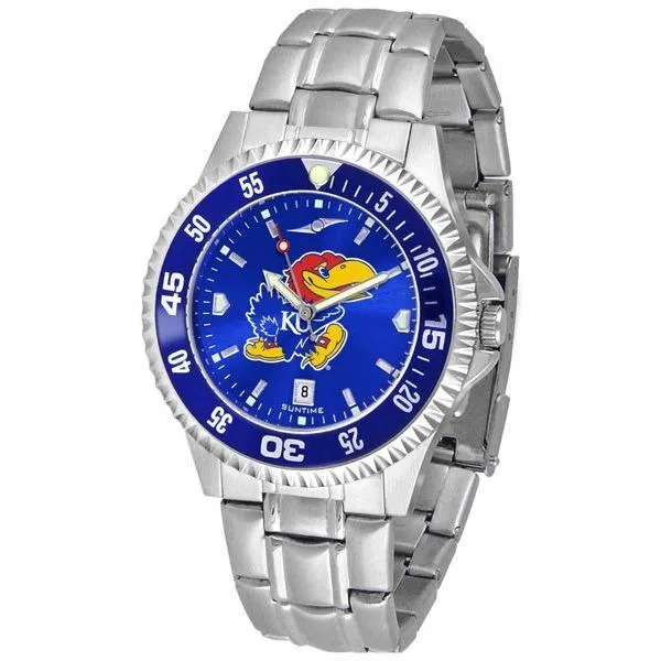 Kansas Jayhawks Mens Competitor AnoChrome Steel Band Watch w/ Colored Bezel