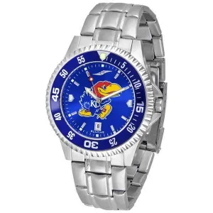 Kansas Jayhawks Mens Competitor AnoChrome Steel Band Watch w/ Colored Bezel