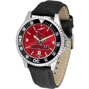 Louisville Cardinals Mens Competitor Ano Poly/Leather Band Watch w/ Colored Bezel