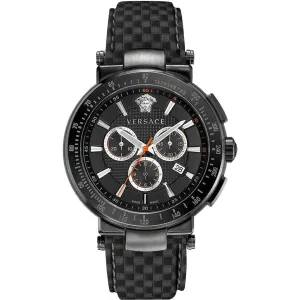 Men's Black Stainless Steel Chronograph Watch with Leather Band