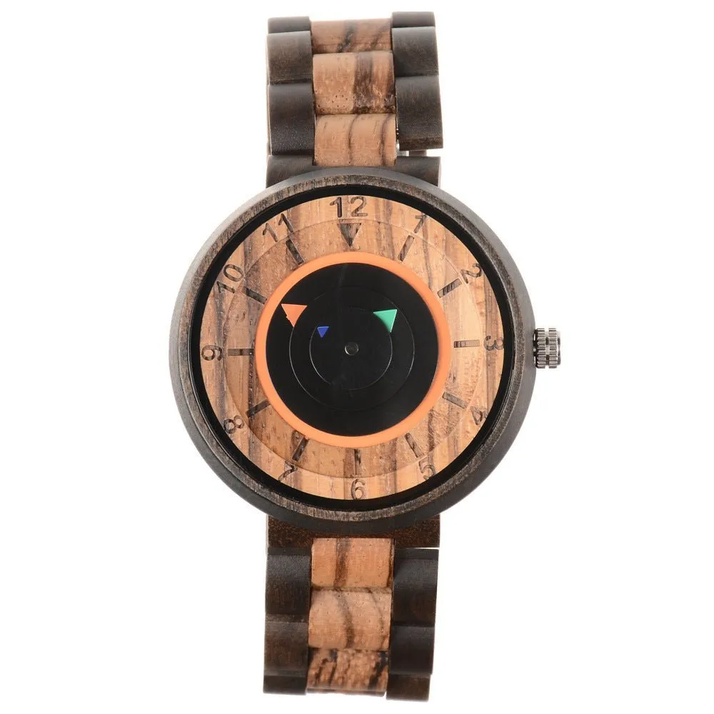 Men's Casual Wooden Unique Quartz Watch Without Pointers