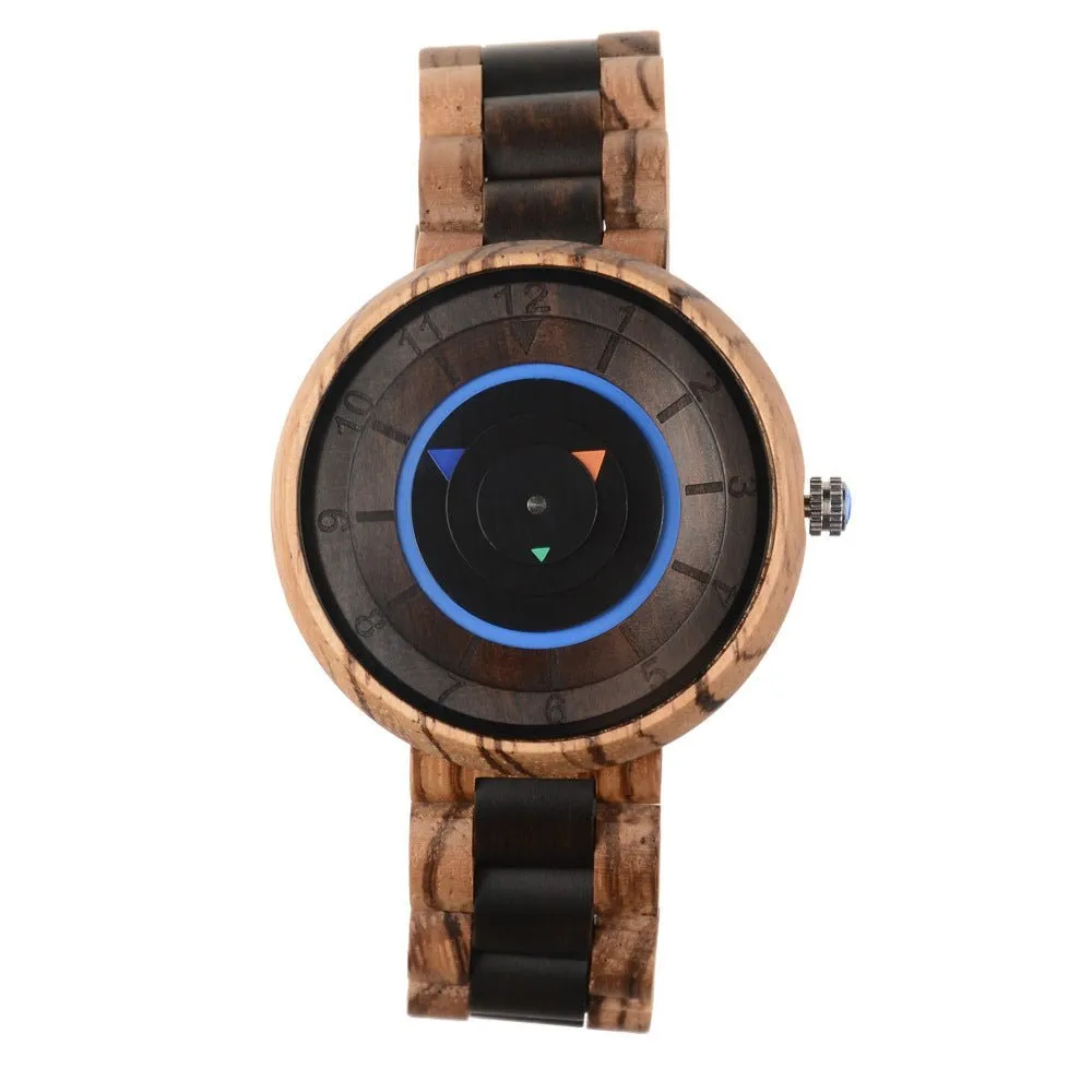 Men's Casual Wooden Unique Quartz Watch Without Pointers