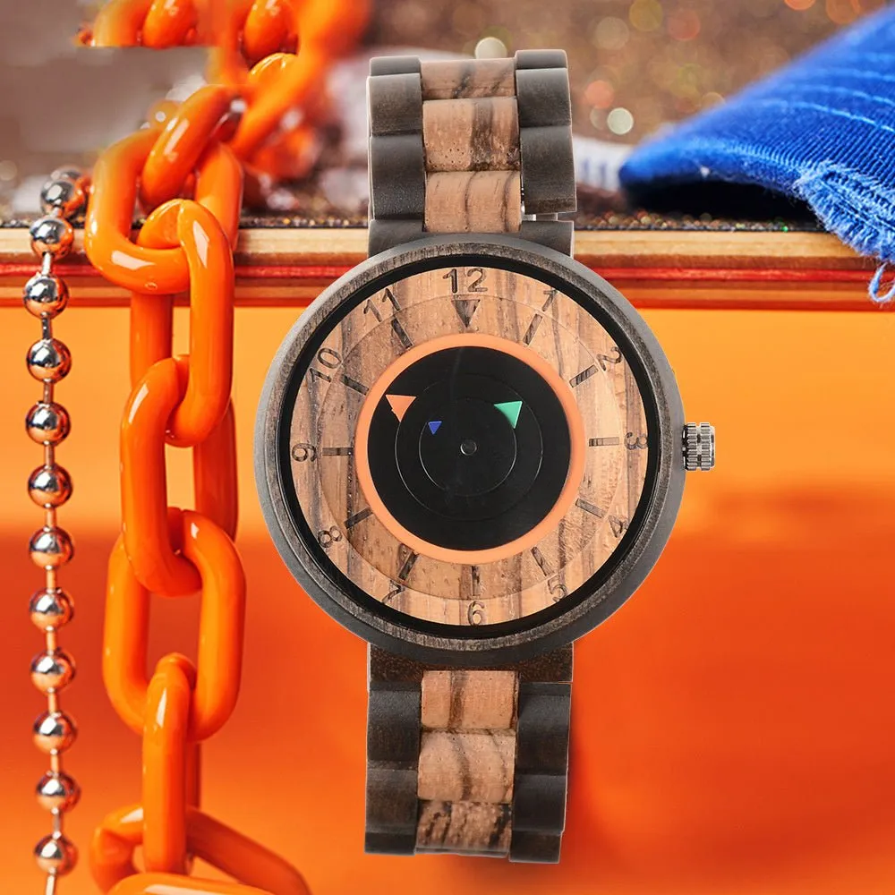 Men's Casual Wooden Unique Quartz Watch Without Pointers