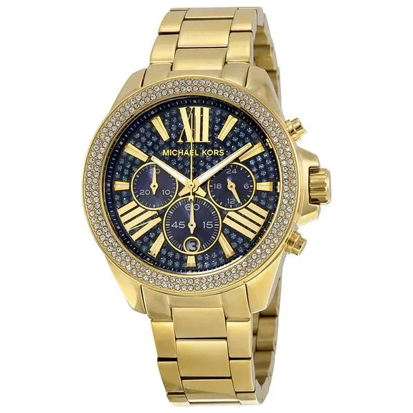 Michael Kors Wren Gold Stainless Steel Blue Dial Chronograph Quartz Watch for Ladies - MK6291