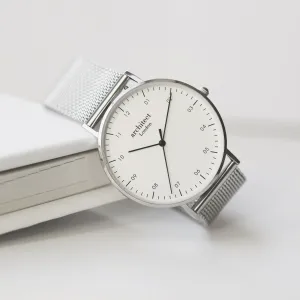 Modern Font Engraving - Men's Architect Zephyr, Steel Silver Mesh Strap