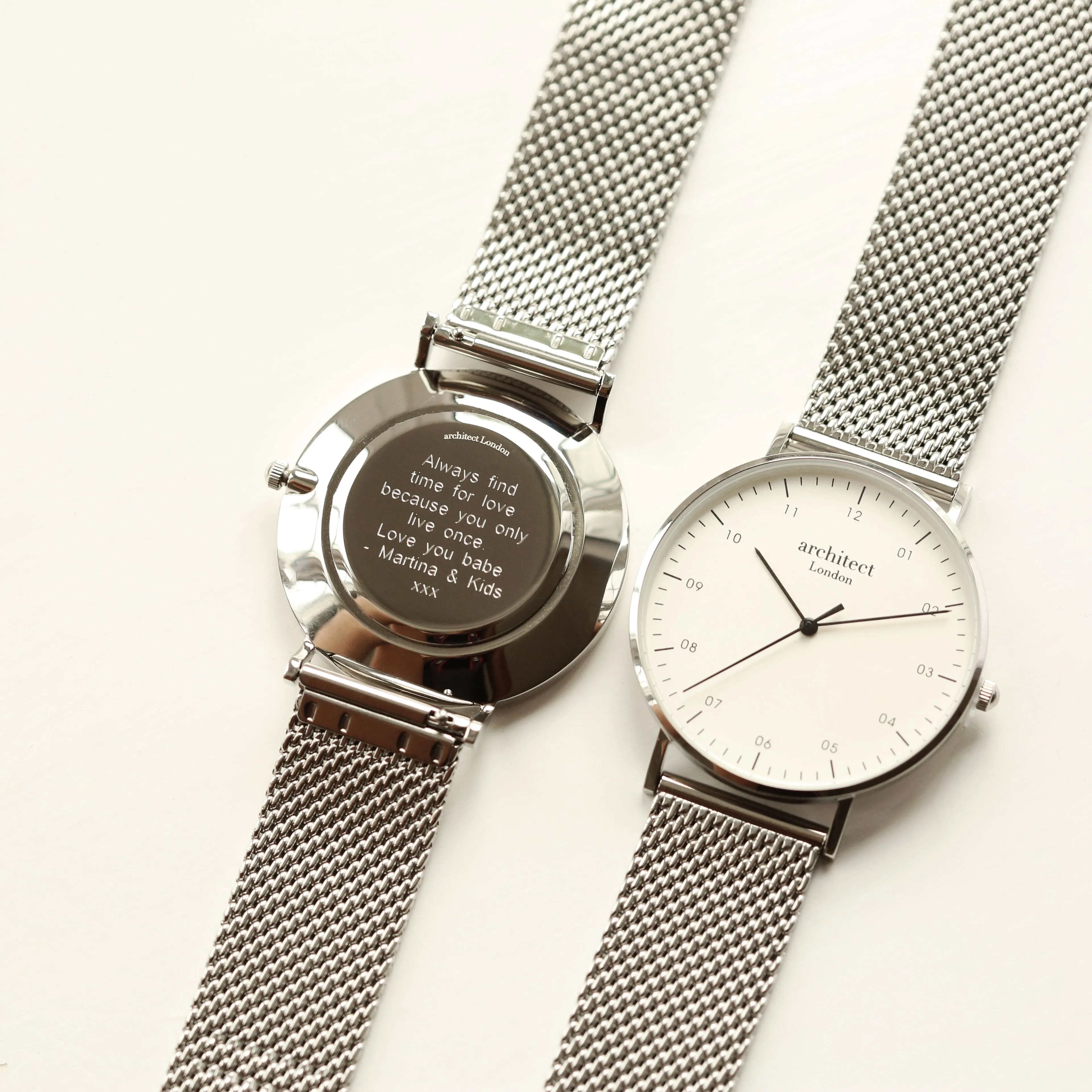 Modern Font Engraving - Men's Architect Zephyr, Steel Silver Mesh Strap