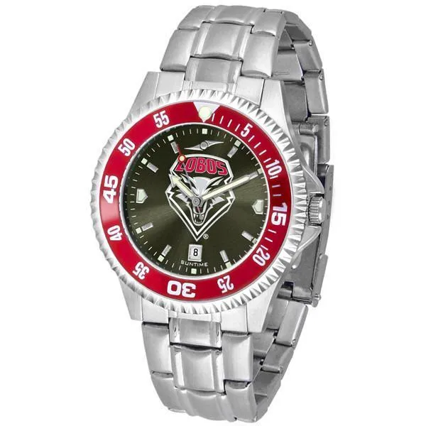 New Mexico Lobos Mens Competitor AnoChrome Steel Band Watch w/ Colored Bezel