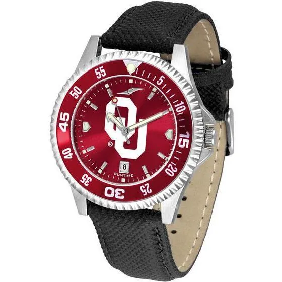 Oklahoma Sooners Mens Competitor Ano Poly/Leather Band Watch w/ Colored Bezel