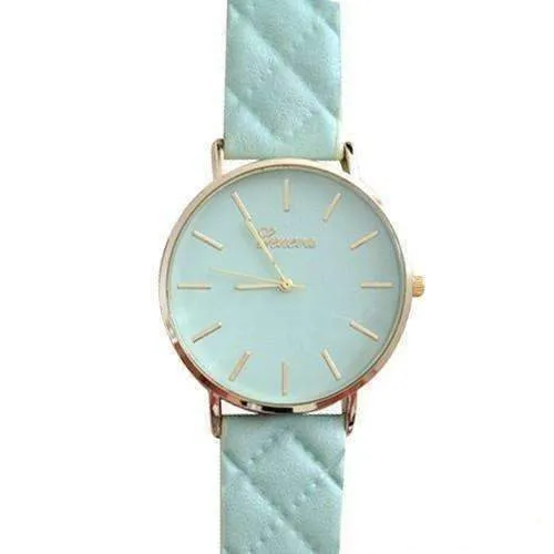 Quilted Leather Geneva Watch in Mint Green