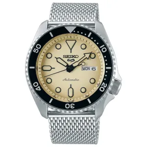 Seiko Mens Automatic 5 Sports Stainless Steel Bracelet Biege Analog Dial Watch - SRPD67