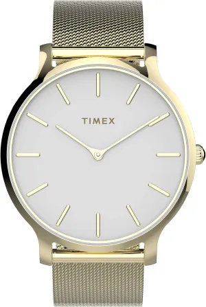 TIMEX Women Stainless Steel 3 Hands Analog White Dial Coloured Quartz Watch, Round Dial With 38 Mm Case Width - Tw2T74100Uj, Band Color-Gold