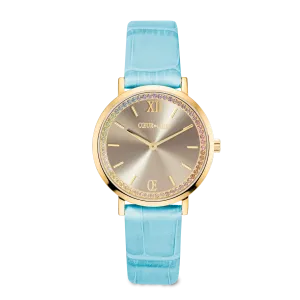 Watch Round Pastel Lovers Gold Bracelet Leather Blue