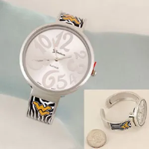 West Virginia Zebra Print Oversized Watch Face Ladies Cuff Watch