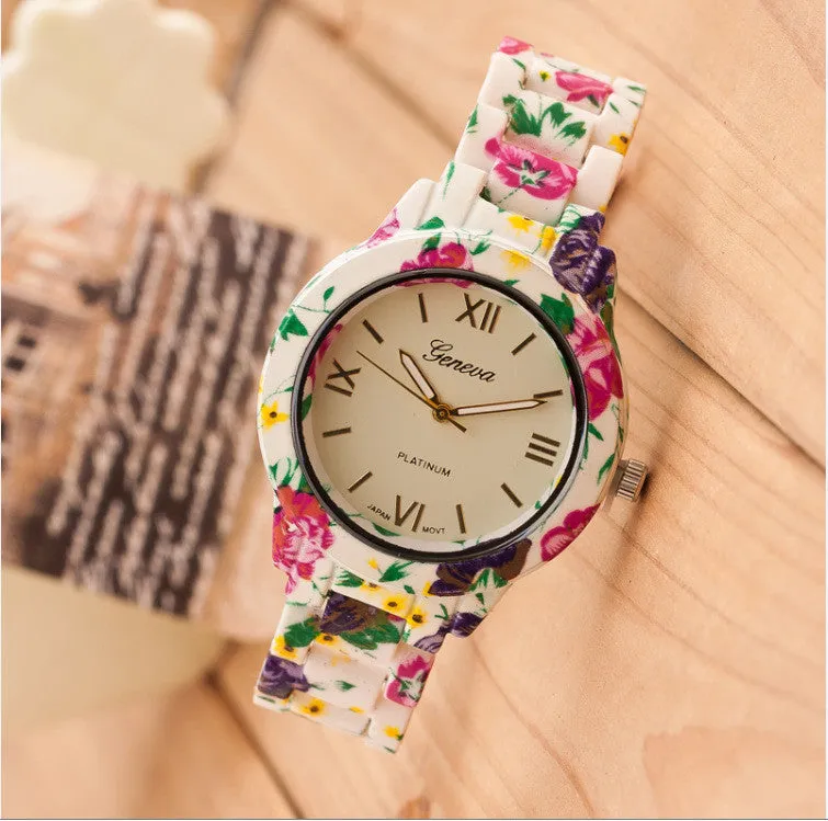 Women Watch Fashion Casual Plastic Flower Geneva Quartz Watch Elegant Popular Women Wristwatch Relogio Feminino Clock