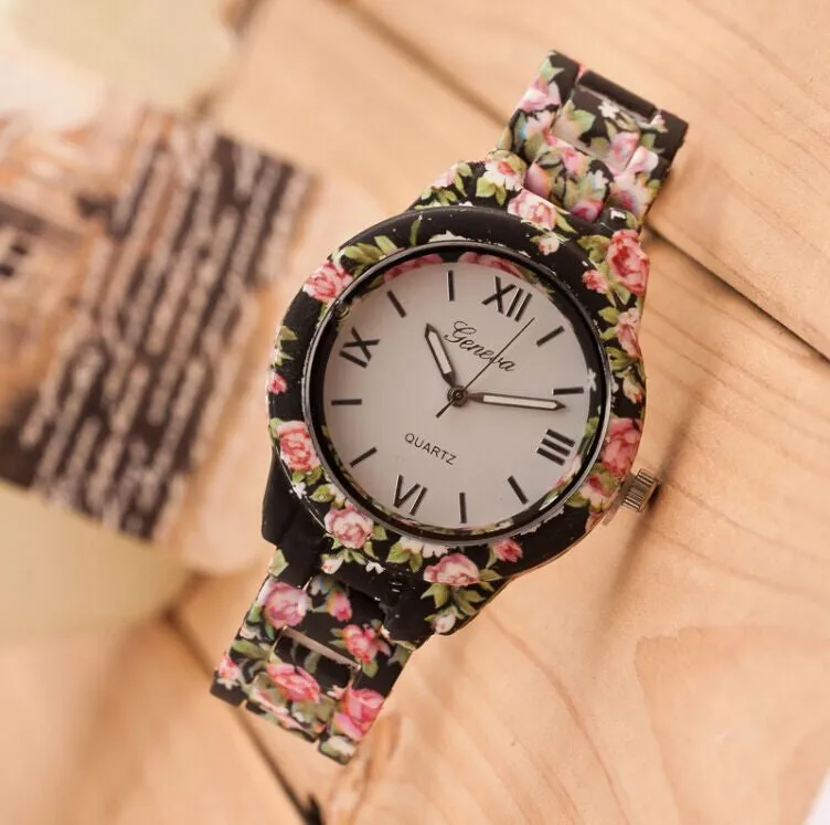 Women Watch Fashion Casual Plastic Flower Geneva Quartz Watch Elegant Popular Women Wristwatch Relogio Feminino Clock