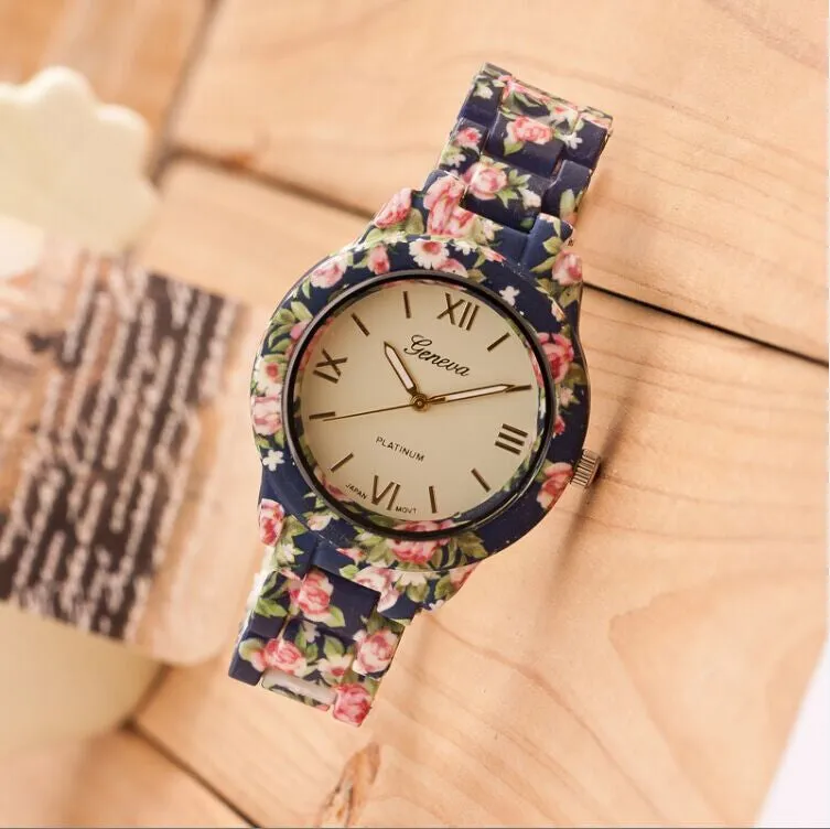 Women Watch Fashion Casual Plastic Flower Geneva Quartz Watch Elegant Popular Women Wristwatch Relogio Feminino Clock