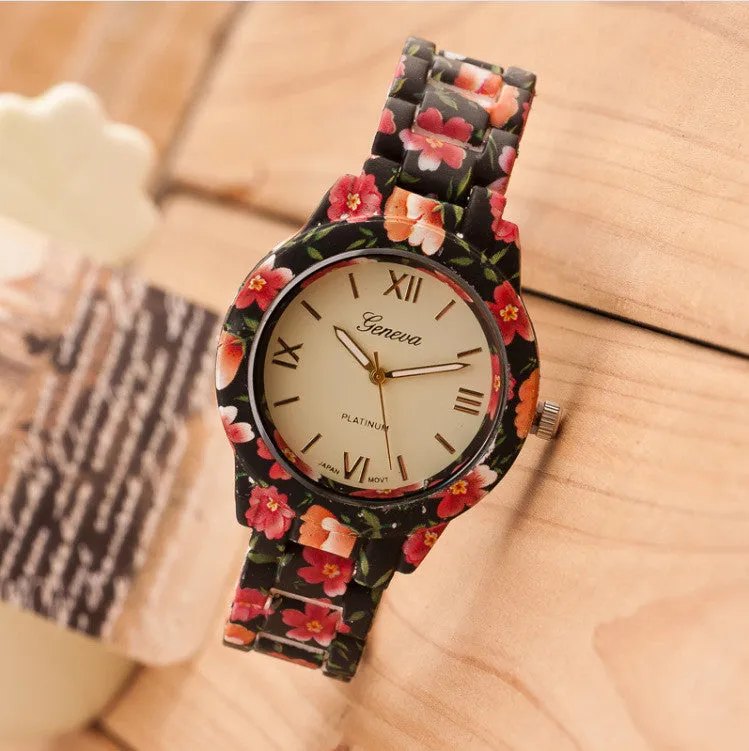 Women Watch Fashion Casual Plastic Flower Geneva Quartz Watch Elegant Popular Women Wristwatch Relogio Feminino Clock