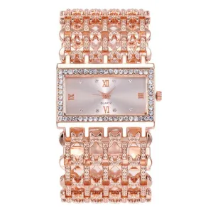 Women's Steel Band Rectangular Shaped Rhinestone Watch