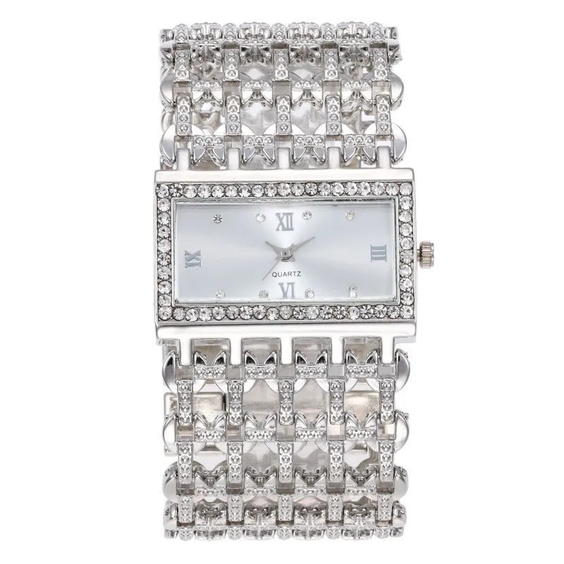 Women's Steel Band Rectangular Shaped Rhinestone Watch