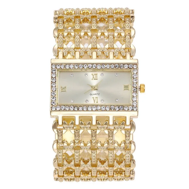 Women's Steel Band Rectangular Shaped Rhinestone Watch